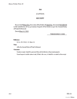 Thumbnail of Kansas Form Receipt From Final Settlement