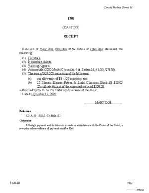 Thumbnail of Kansas Form Receipt - Statutory Allowance