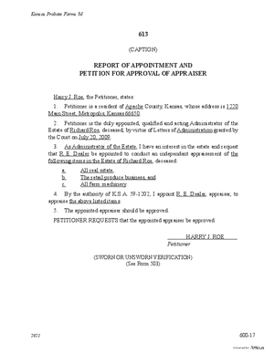 Thumbnail of Kansas Form Report Of Appointment And Petition For Approval Of Appraiser