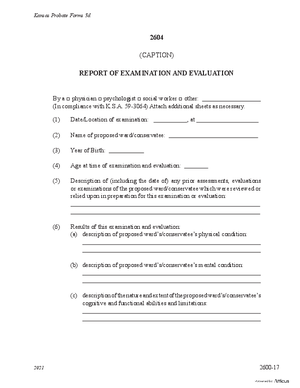 Thumbnail of Kansas Form Report Of Examination And Evaluation Of Proposed Ward/conservatee