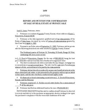 Thumbnail of Kansas Form Report And Petition For Confirmation Of Sale Of Real Estate At Private Sale