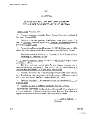 Thumbnail of Kansas Form Report And Petition For Confirmation Of Sale Of Real Estate At Public Auction