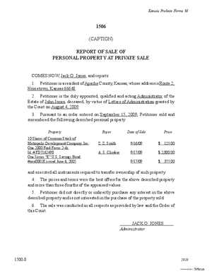 Thumbnail of Kansas Form Report Of Sale Of Personal Property At Private Sale