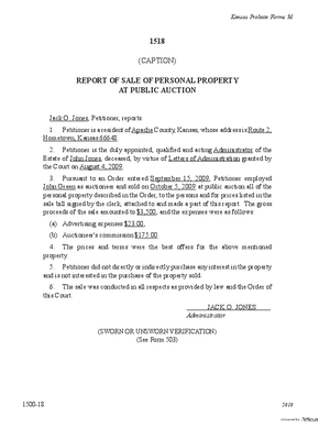 Thumbnail of Kansas Form Report Of Sale Of Personal Property At Public Auction