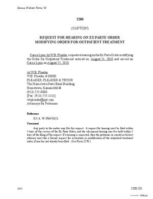 Thumbnail of Kansas Form Request For Hearing On Ex Parte Order Modifying Order For Outpatient Treatment (Substance Abuse)