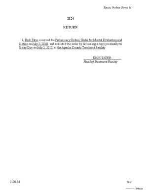 Thumbnail of Kansas Form Return For Preliminary Orders, Order Of Mental Evaluation And Notice (Mental Illness)