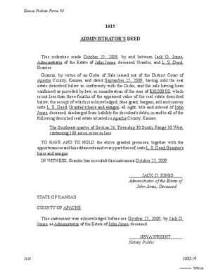Thumbnail of Kansas Form __________'s Deed For Sale Of Real Estate
