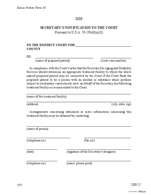 Thumbnail of Kansas Form Secretary's Notification To The Court (Substance Abuse)