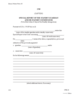 Thumbnail of Kansas Form Special Report Of The Standby Guardian And/or Standby Conservator (Misc Guardianship/conservatorship)
