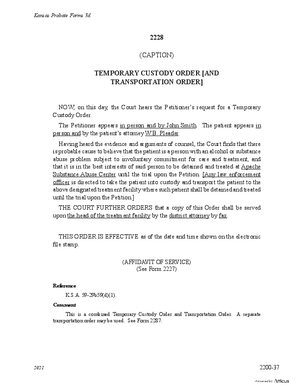 Thumbnail of Kansas Form Temporary Custody Order [And Transportation Order] (Substance Abuse)