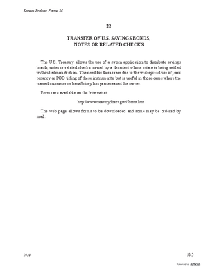 Thumbnail of Kansas Form Transfer Of Us Savings Bonds, Notes, Or Related Checks