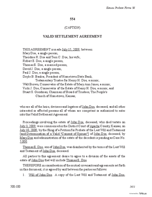 Thumbnail of Kansas Form Valid Settlement Agreement
