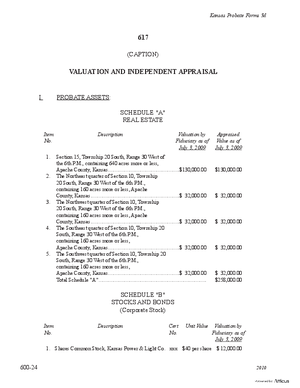 Thumbnail of Kansas Form Valuation And Independent Appraisal
