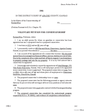 Thumbnail of Kansas Form Voluntary Petition For Conservatorship