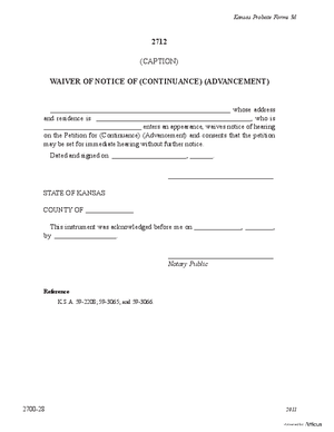 Thumbnail of Kansas Form Waiver Of Notice Of Continuance/advancement (Misc Guardianship/conservatorship)