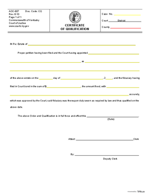 Thumbnail of Kentucky Form Certificate Of Qualification