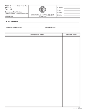 Thumbnail of Kentucky Form Inventory And Appraisement Of Estate
