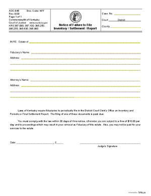 Thumbnail of Kentucky Form Notice Of Failure To File Inventory/settlement/report