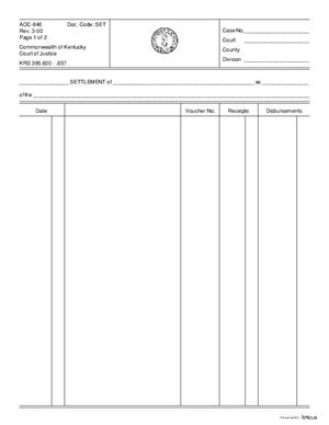 Thumbnail of Kentucky Form Settlement Of Estate