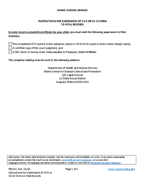 Thumbnail of Maine Form Instructions For Submission Of Vs-9 Or Vs-14 Form To Vital Statistics