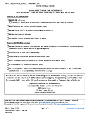 Thumbnail of Maine Form Name Change Case File Checklist