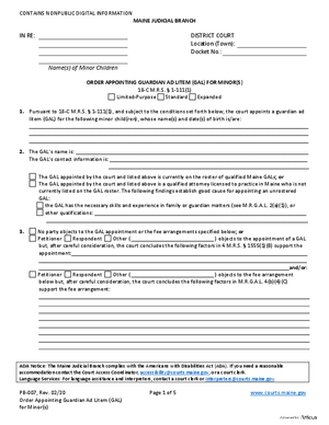 Thumbnail of Maine Form Order Appointing Guardian Ad Litem (Gal) For Minor(s)