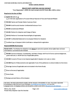 Thumbnail of Maine Form Private Party Adoption Case File Checklist