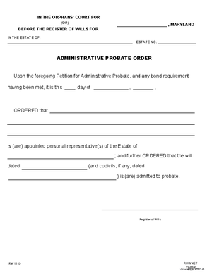 Thumbnail of Maryland Form Administrative Probate Order