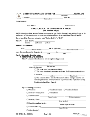 Thumbnail of Maryland Form Annual Report Of Guardian Of The Person