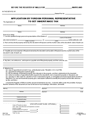 Thumbnail of Maryland Form Application By Foreign Personal Representative To Setinheritance Tax