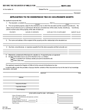 Thumbnail of Maryland Form Application To Fix Inheritance Tax On Non-probate Assets