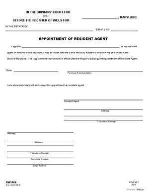 Thumbnail of Maryland Form Appointment Of Resident Agent
