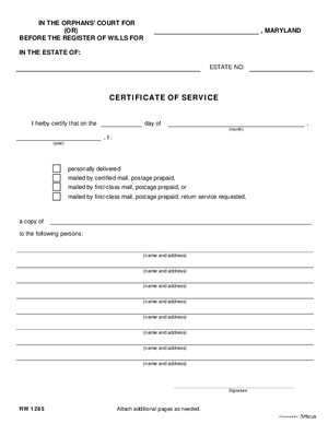 Thumbnail of Maryland Form Certificate Of Service