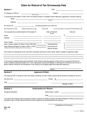 Thumbnail of Maryland Form Claim For Refund Of Tax Erroneously Paid