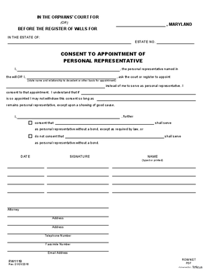 Thumbnail of Maryland Form Consent To Appointment Of Personal Representative