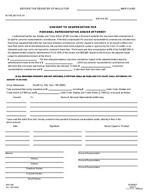 Thumbnail of Maryland Form Consent To Compensation For Personal Representativeand/or Attorney