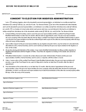Thumbnail of Maryland Form Consent To Election For Modified Administration