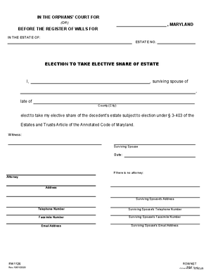 Thumbnail of Maryland Form Election To Take Elective Share Of Estate