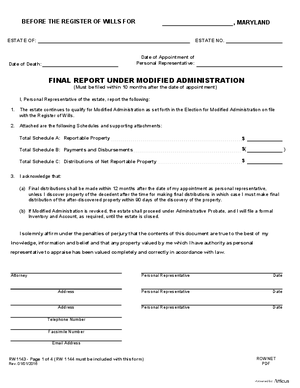 Thumbnail of Maryland Form Final Report Under Modified Administrationwith Certificate Of Service