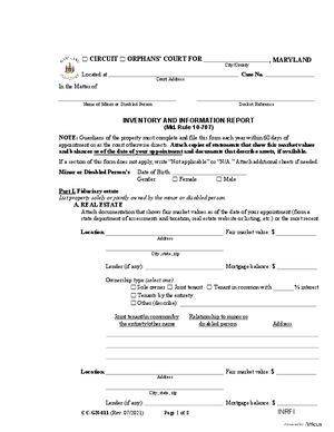 Thumbnail of Maryland Form Guardianship Inventory Andinformation Report