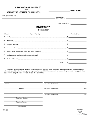 Thumbnail of Maryland Form Inventory Summary& Supporting Schedule
