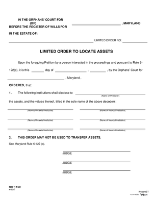 Thumbnail of Maryland Form Limited Order To Locate Assets