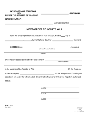 Thumbnail of Maryland Form Limited Order To Locate Will