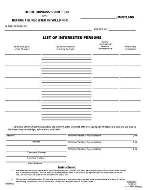 Thumbnail of Maryland Form List Of Interested Persons