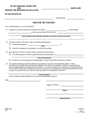 Thumbnail of Maryland Form Notice Of Caveat