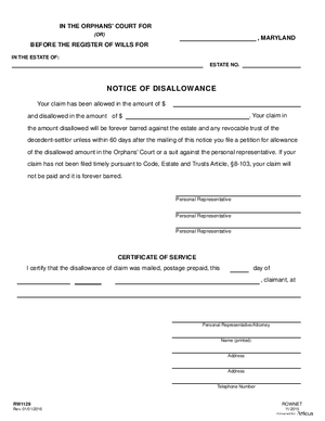 Thumbnail of Maryland Form Notice Of Disallowance
