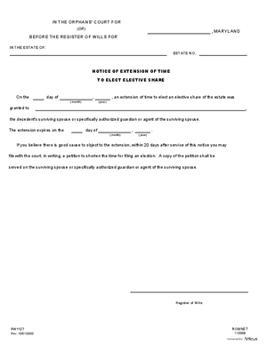 Thumbnail of Maryland Form Notice Of Extension Of Time To Elect Statutory Share