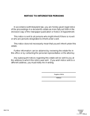 Thumbnail of Maryland Form Notice Of Interested Persons