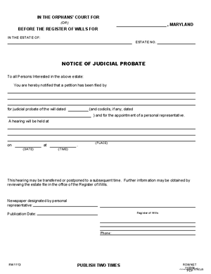 Thumbnail of Maryland Form Notice Of Judicial Probate