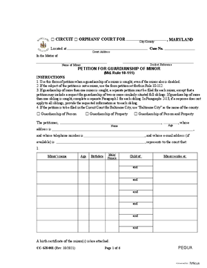 Thumbnail of Maryland Form Petition For Guardianshipof Minor